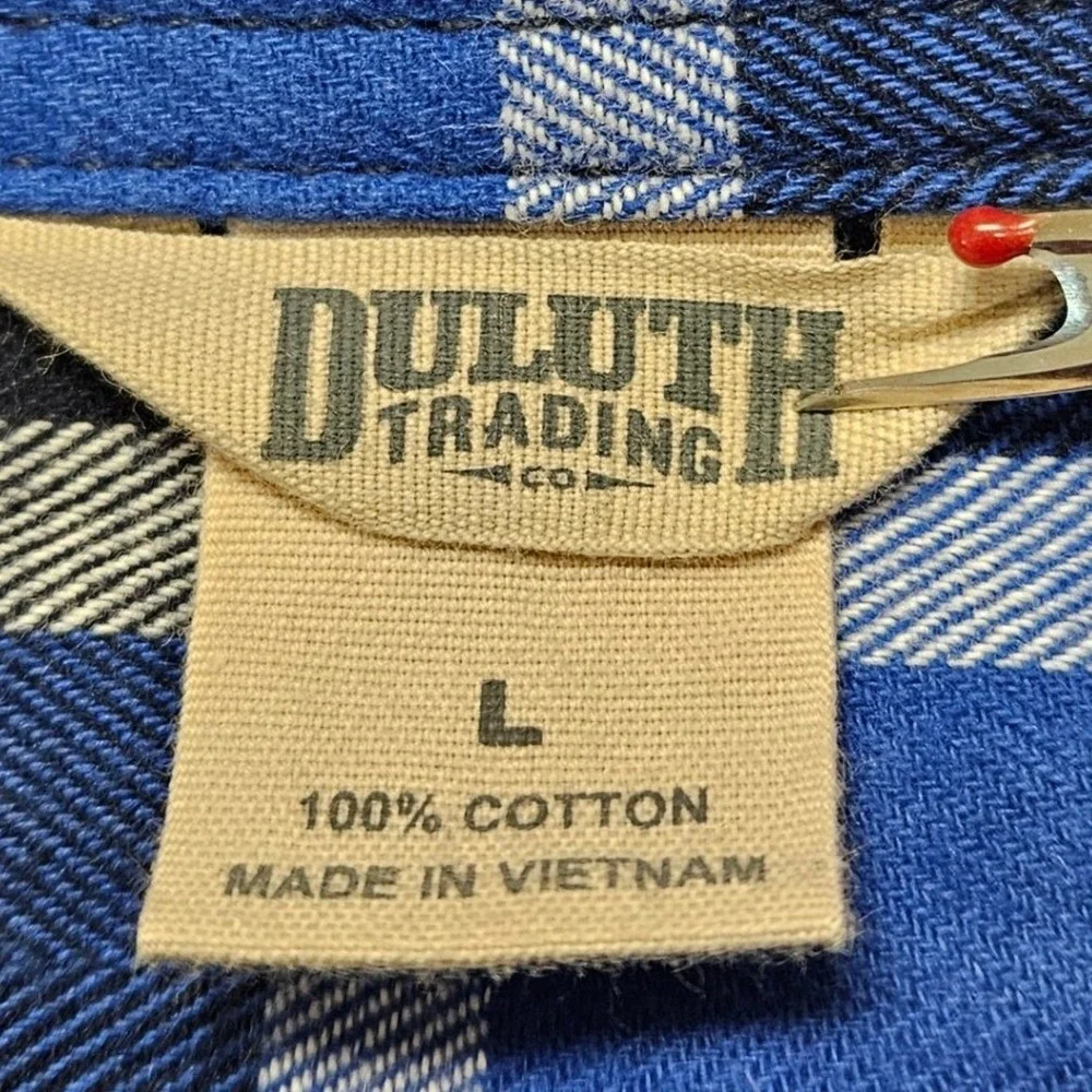 Duluth Trading Co Women's L Free Swingin Flannel Shirt Blue Black Plaid L - Picture 8 of 11